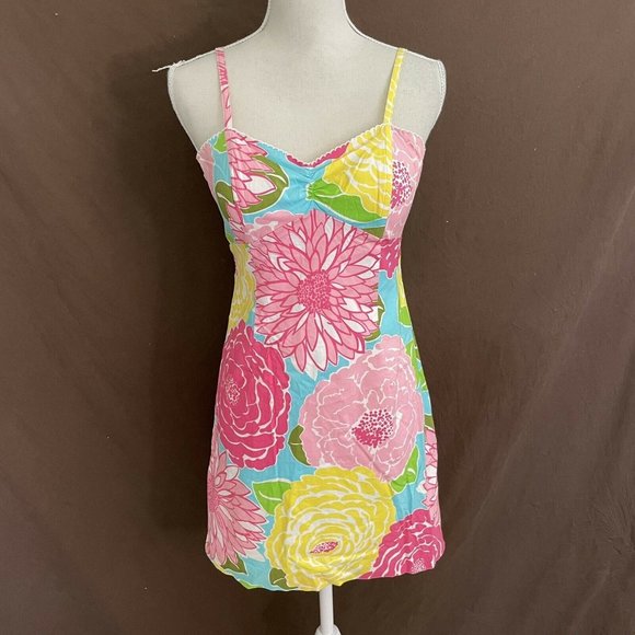 Lilly Pulitzer Dresses & Skirts - LILLY PULITZER VTG Pink Green Large Flower Floral Dress Size 6
